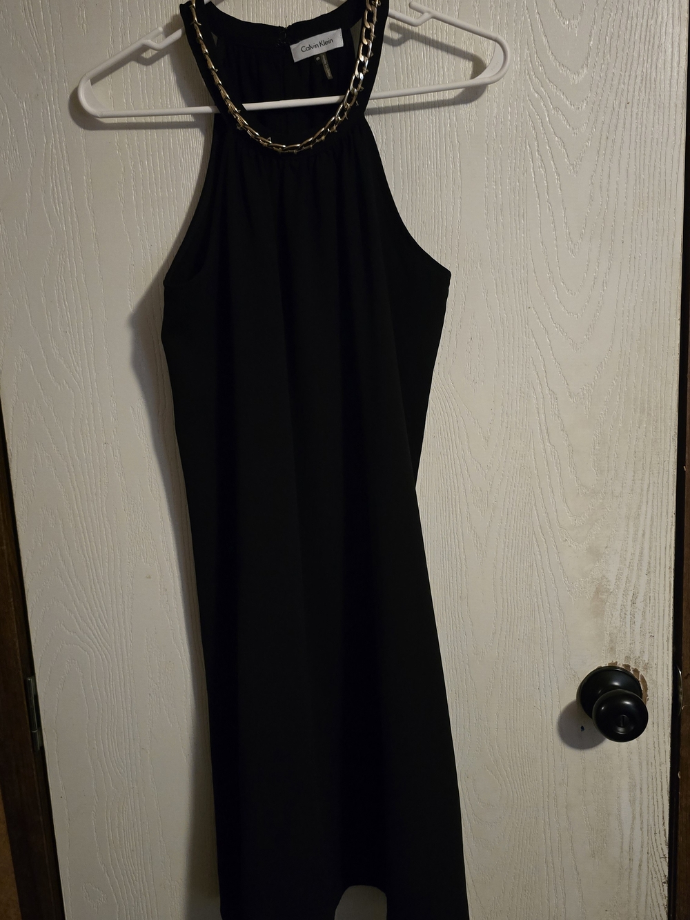 Calvin Klein Black Halter Midi Dress with Gold Chain
